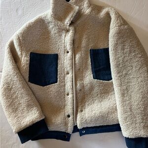 SHEIN Cream Sherpa Jacket with Black Accents